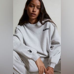 CYBER SALE🕊️playboy womens gray long sleeve pullover sweatshirt black bunny